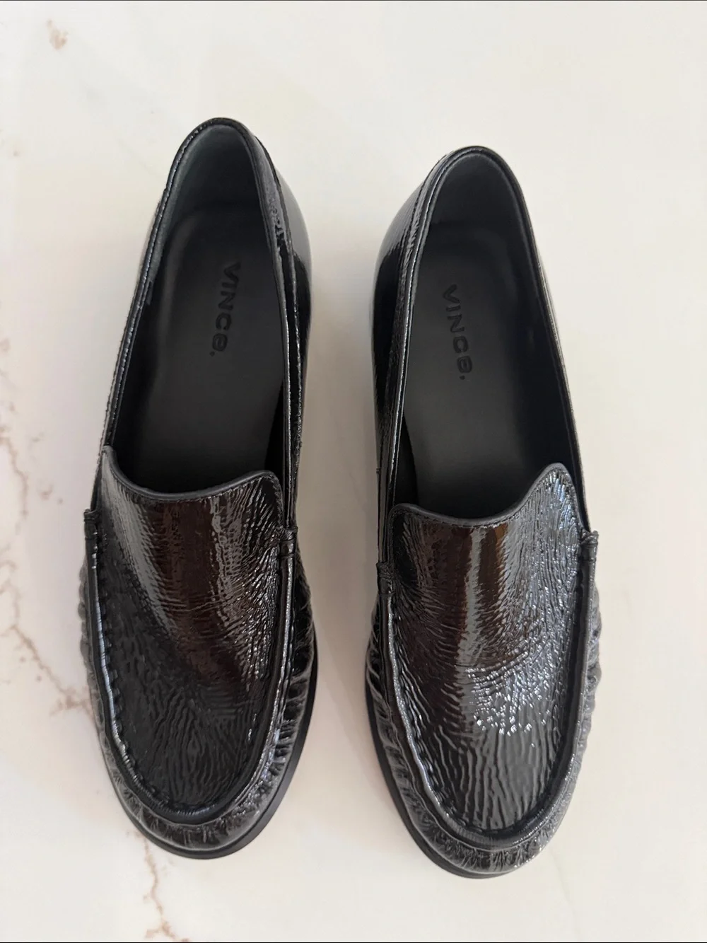 Vince Black Patent Leather Slip-On Loafers
